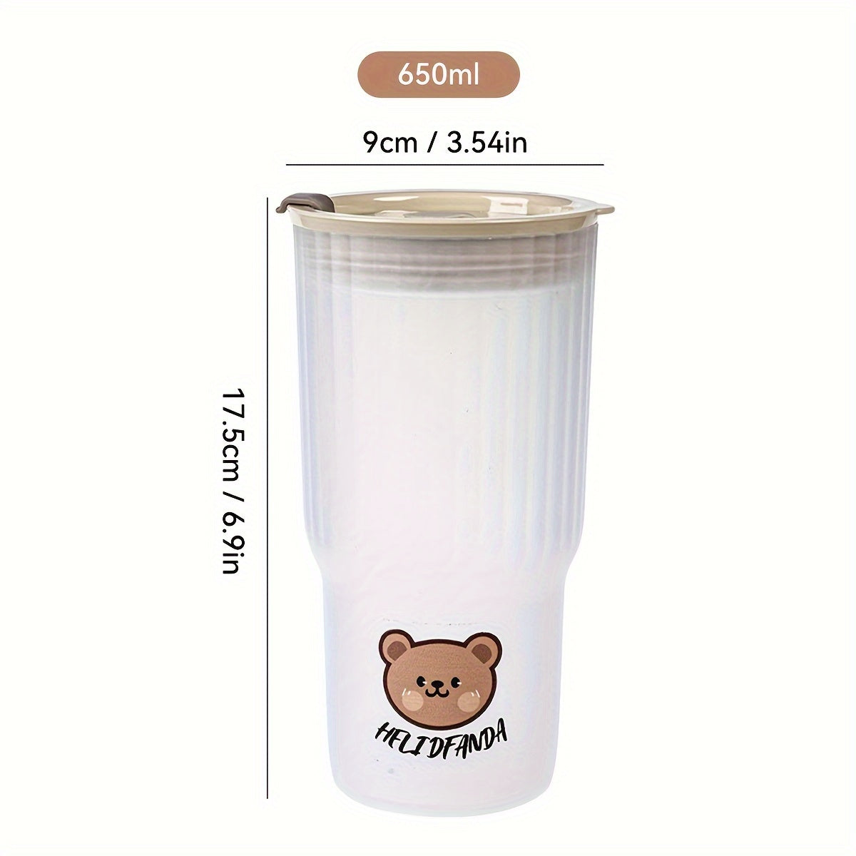 650ml Cute Bear Design Plastic Water Bottle, Leak-proof and Portable coffee cup, ideal for both youngsters and adults on the go.