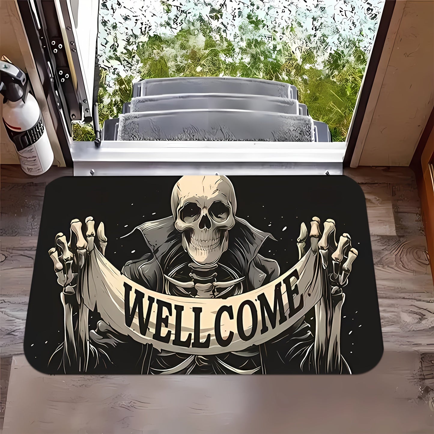 Enhance your home decor with the Halloween Skull Welcome Door Mat. This non-slip, easy-to-clean, stain-resistant rug is made of machine washable flannel memory foam and perfect for use in the bathroom, living room, bedroom, kitchen, office, or vacation