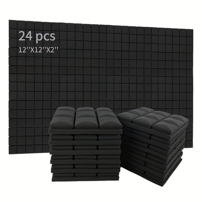 24-Pack Acoustic Foam Panels, 30.48x30.48x5.08 cm, Soundproofing Wall Tiles for Office Recording Studio, Black & Grey