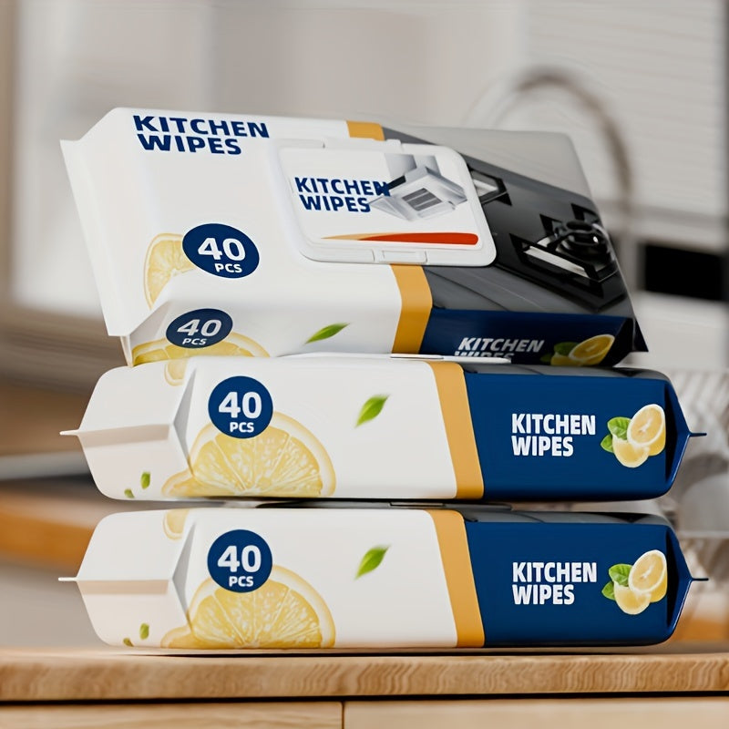 40 Household Kitchen Cleaning Wipes perfect for removing oil and dirt - Multipurpose towels for cleaning living room, kitchen, walls, floors, and furniture, with multi-effect cleaning capabilities.