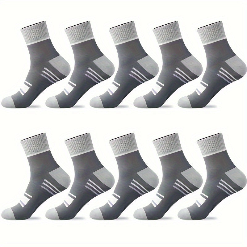 10 pairs of trendy color block crew socks for men, perfect for outdoor wear