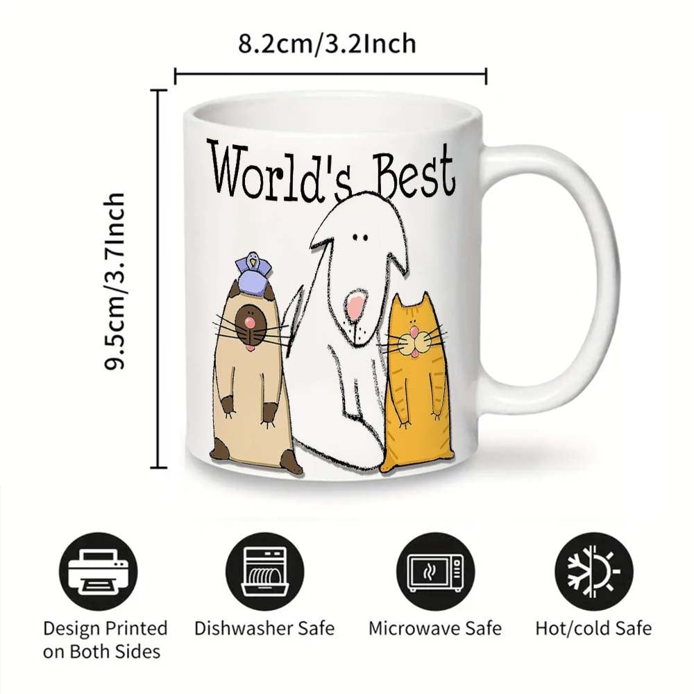 11oz Ceramic Mug - World's Best Dog & Cat Mom - An Ideal Gift for Pet Parents, Suitable for Office, Camping, and Dining | Food-Safe