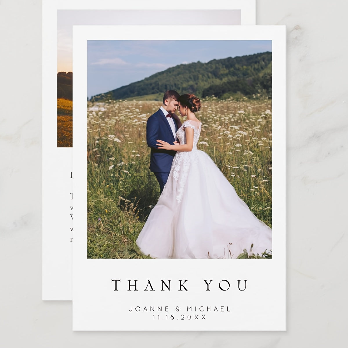 Personalized Wedding Thank You Cards - Set of 60, Add Your Own Photo, Name & Date, Elegant Matte Finish, Ideal for Celebrating Anniversaries & Everyday Gratitude.