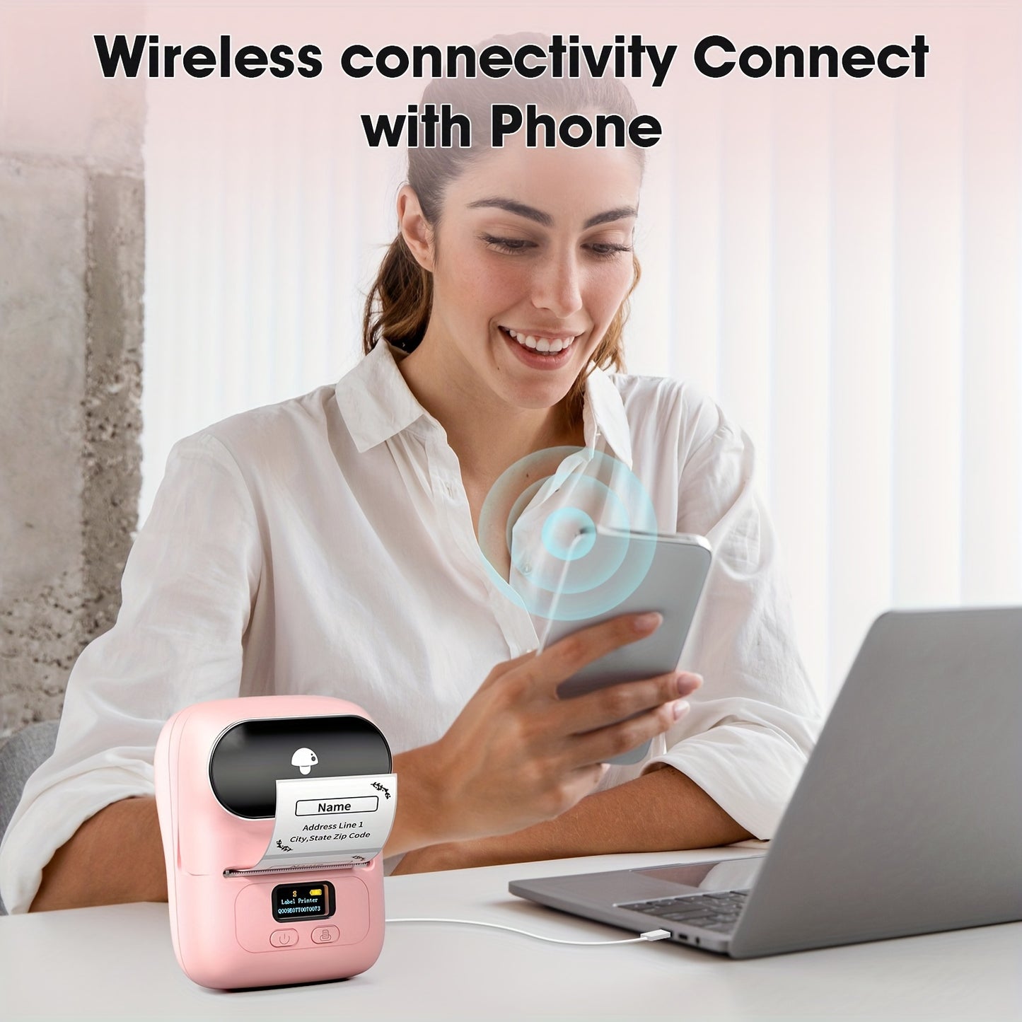 Phomemo M110 Portable Thermal Label Printer - Wireless Upgrade for Product, Address, Small Business, DIY Stickers - Includes 100 Labels, USB Charging, Rechargeable Battery - Single Color