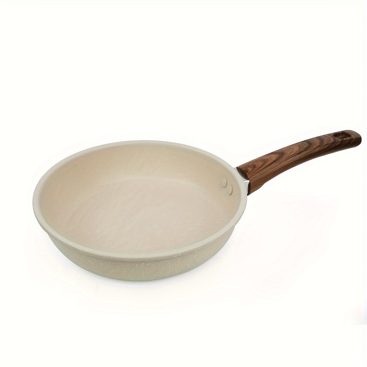 Versatile aluminum skillet with premium non-stick coating for breakfast, steak, and bacon. Features a heat-resistant white handle and is compatible with all stovetops.