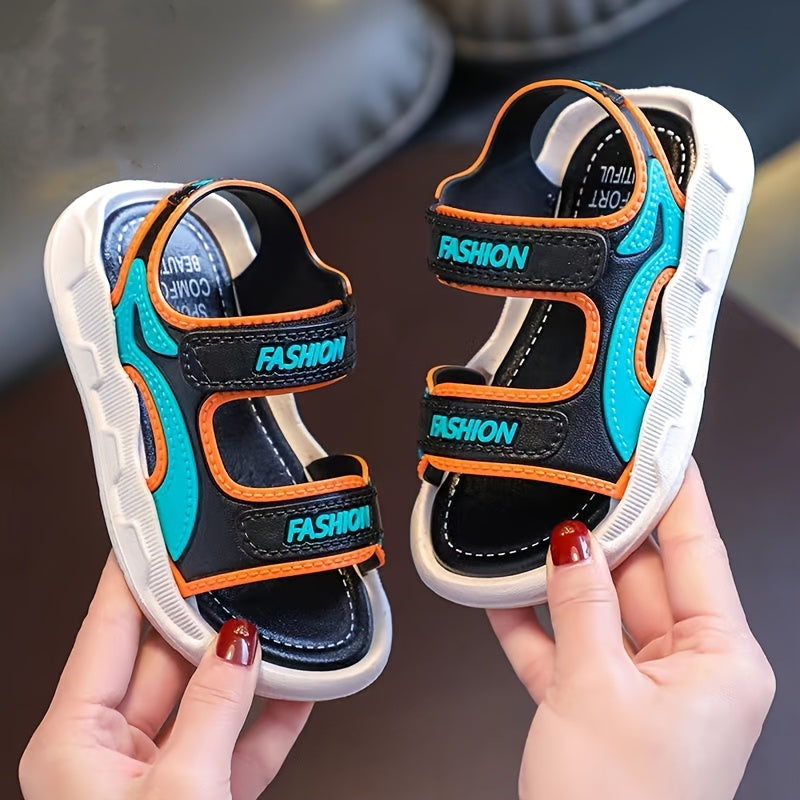 2024 Boys' Summer Sandals: Durable, Breathable with Cartoon Design, Hook-and-loop Fastener Strap - Blue/Orange, Blue/Black/Gray, Blue/Red/Orange