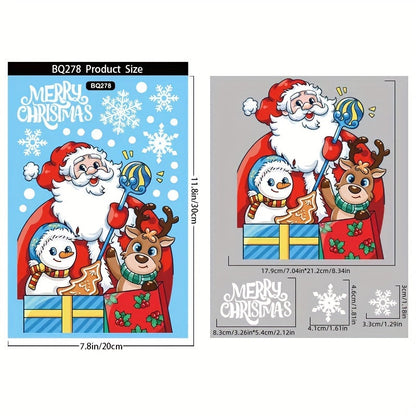 Decorate your windows for Christmas with Santa and snowman cartoon decals, featuring electrostatic adhesive for easy application. Perfect for adding holiday charm to your home decor.