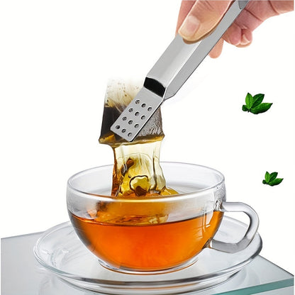 Stainless Steel Tea Bag Squeezer and Strainer - Great for Grasping Ice Cubes and Loose Tea Bags - Suitable for Black, Herbal, and Earl Grey Teas - 1 Piece