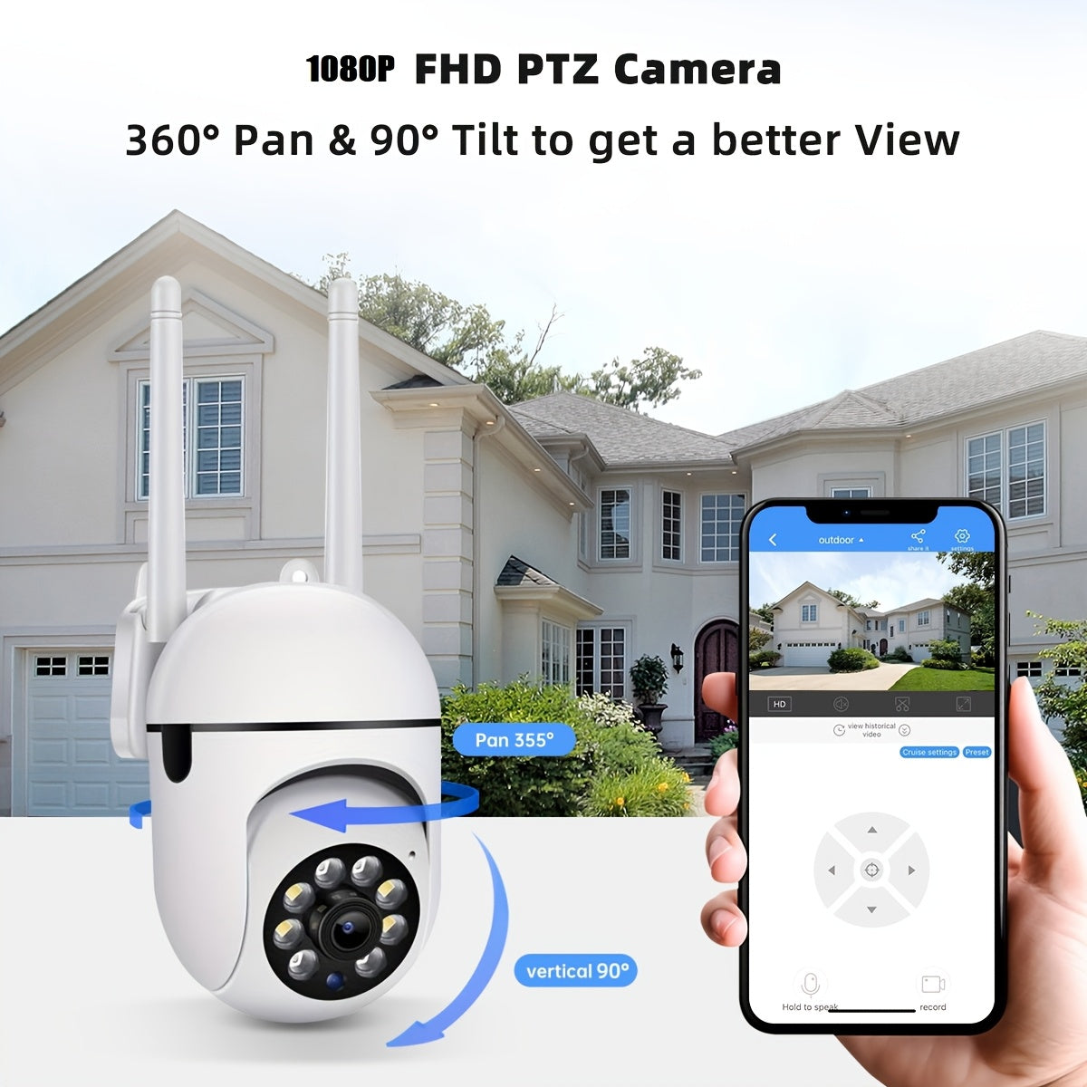 Wireless home security camera with HD resolution, color night vision, human detection, alerts, 24/7 monitoring, Wi-Fi and USB connectivity, suitable for indoor use. Accessible through