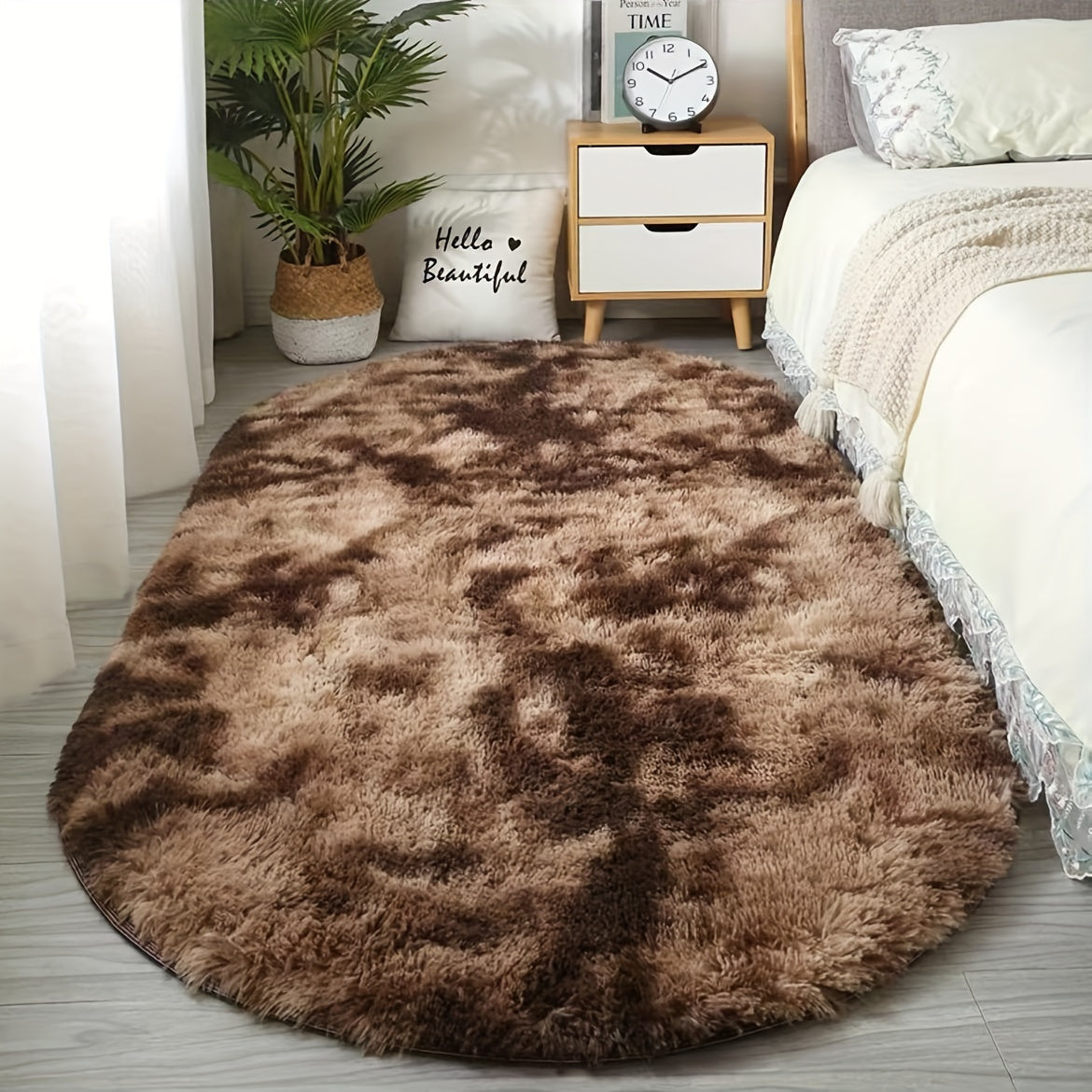 Soft Polyester Plush Oval Area Rug, Hand Washable, Ideal for Bedroom and Living Room - Perfect for Coffee Table and Doorway Decor