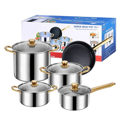 9-piece Non-Stick Pot Set for Home Kitchen, featuring a Frying Pan, Stock Pot, and Southeast Asian Stock Pot.