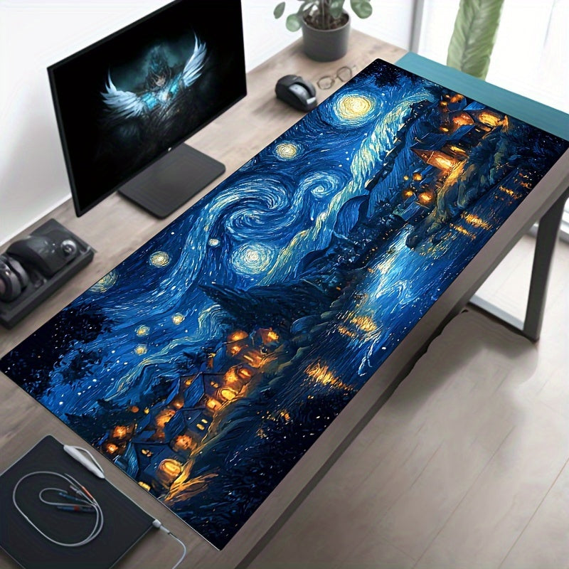 Artistic gaming mouse pad inspired by Starry Night - non-slip, water-resistant, precise control, perfect for gamers and professionals.