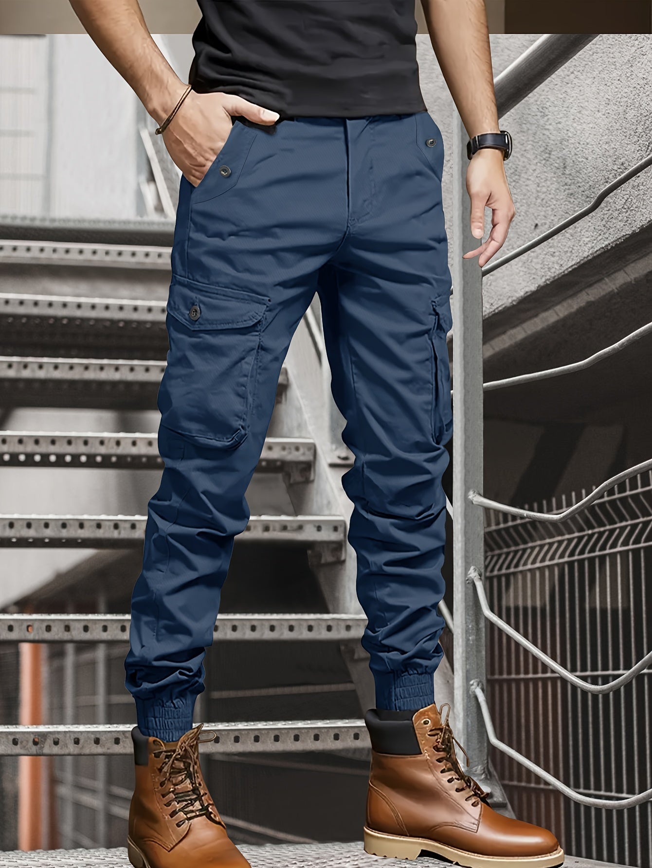 Men's cargo pants with multiple pocket decorations, suitable for spring and summer. Model 2188. Stylish and casual joggers.