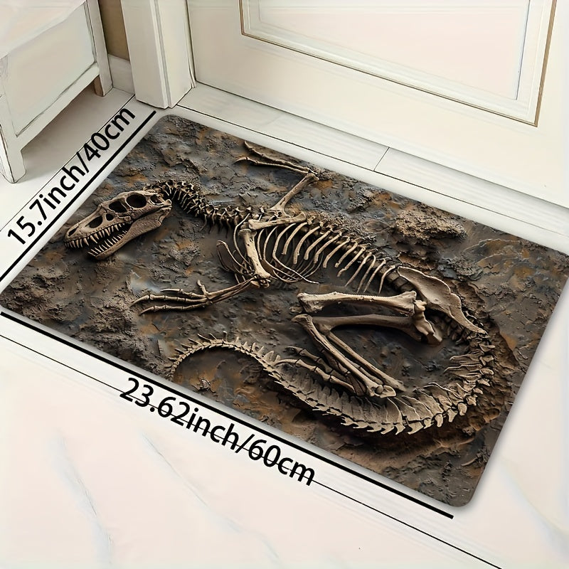 Soft and thick area rug designed with dinosaur fossils, measuring 8mm in thickness. This rug is machine washable and suitable for use in the bathroom, kitchen, living room, or bedroom. It serves as a versatile indoor decor mat, perfect for adding a touch