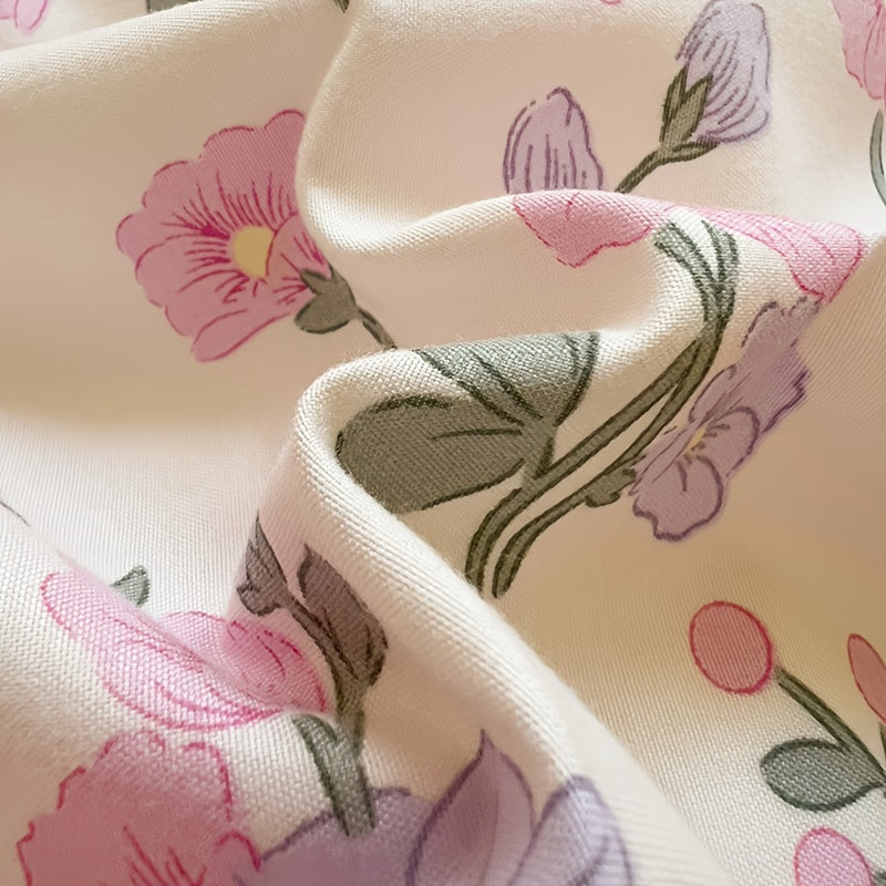 One piece of a modern floral hypoallergenic pillowcase made from deep pocket, comfortable, breathable polyester. This pillowcase is machine washable, non-fading, and perfect for dorms, bedrooms, and guest rooms. Made from 90gsm woven fabric.