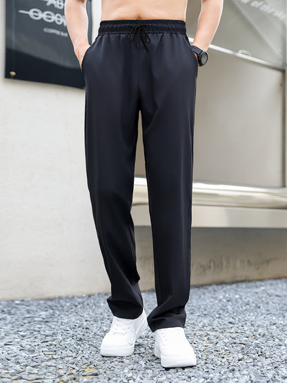 3 men's polyester pants with slight stretch, regular fit, suitable for all seasons.