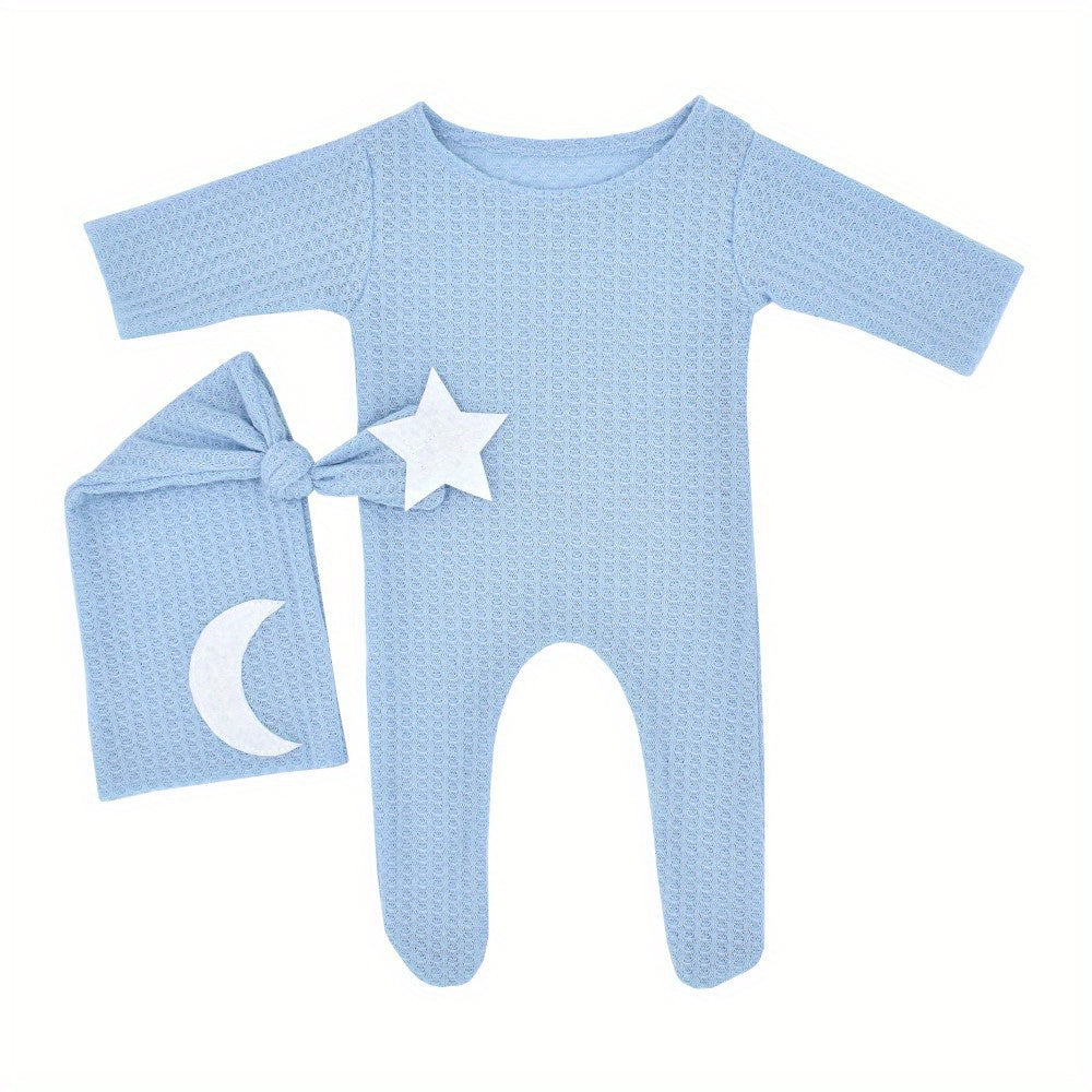 Get a set of two adorable Baby Stars And Moon Decoration Knitted Jumpsuits, complete with matching Long Tail Hats. Perfect for capturing precious photos as Photography Props, or for dressing up in Studio Outfits. Makes a great gift for Christmas