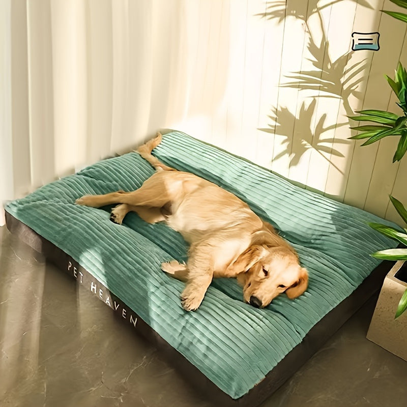 One Luxury Striped Orthopedic Dog Bed for Medium to Large Dogs, with All-Season Comfort, Removable Washable Cover, and Non-Skid Bottom, Filled with Polyester Fiber.