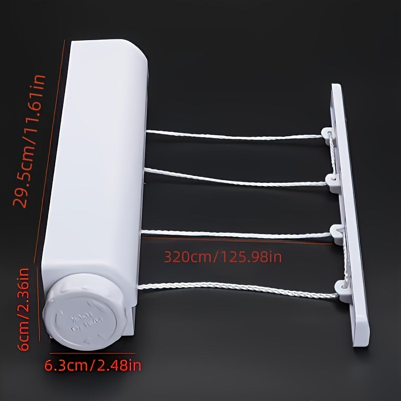 5-Line Retractable Clothesline - 3.75 Meters of Durable Plastic Laundry Line for Indoor Use in the Bedroom, Bathroom, and Living Room - Space-Saving Invisible Drying Rack for Clothes, Towels, and Pants.