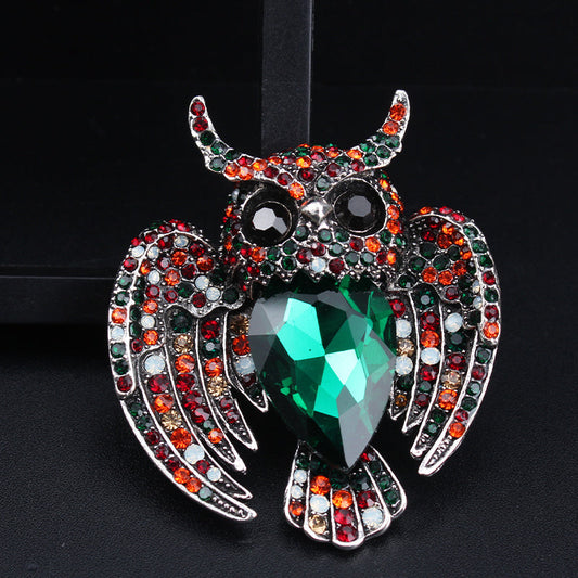 Elegant Vintage Owl Brooch with Rhinestones, Unique Irregular Shape, Perfect Fashion Accessory