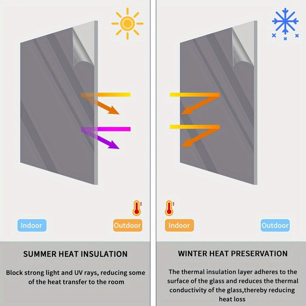 Enhance your home with this versatile Glass Film Roll for UV Protection, Privacy, and Sunshade. Easy to apply with DIY Home Decoration, Glue-Free and Electrostatic Adsorption. Provides Heat Insulation and Shading while maintaining a Translucent look.