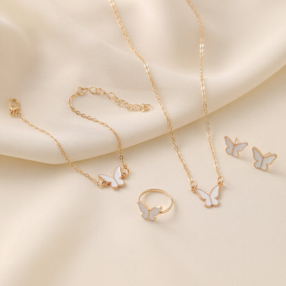 4-piece Elegant Butterfly Jewelry Set for Women, includes necklace, ring, earrings, and bracelet. Versatile fashion accessories for all occasions, perfect for gifting.