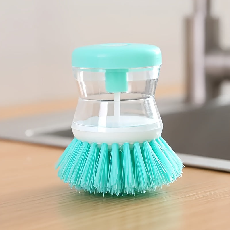 Get a Press-Type Liquid Dishwashing Brush with Cover for Stain Removal - Stylish, Elegant, and Easy to Use! This Multifunctional Non-Stick Oil Brush is Gentle on Pots and Pans, with Plastic Bristles for Efficient Kitchen Cleaning.