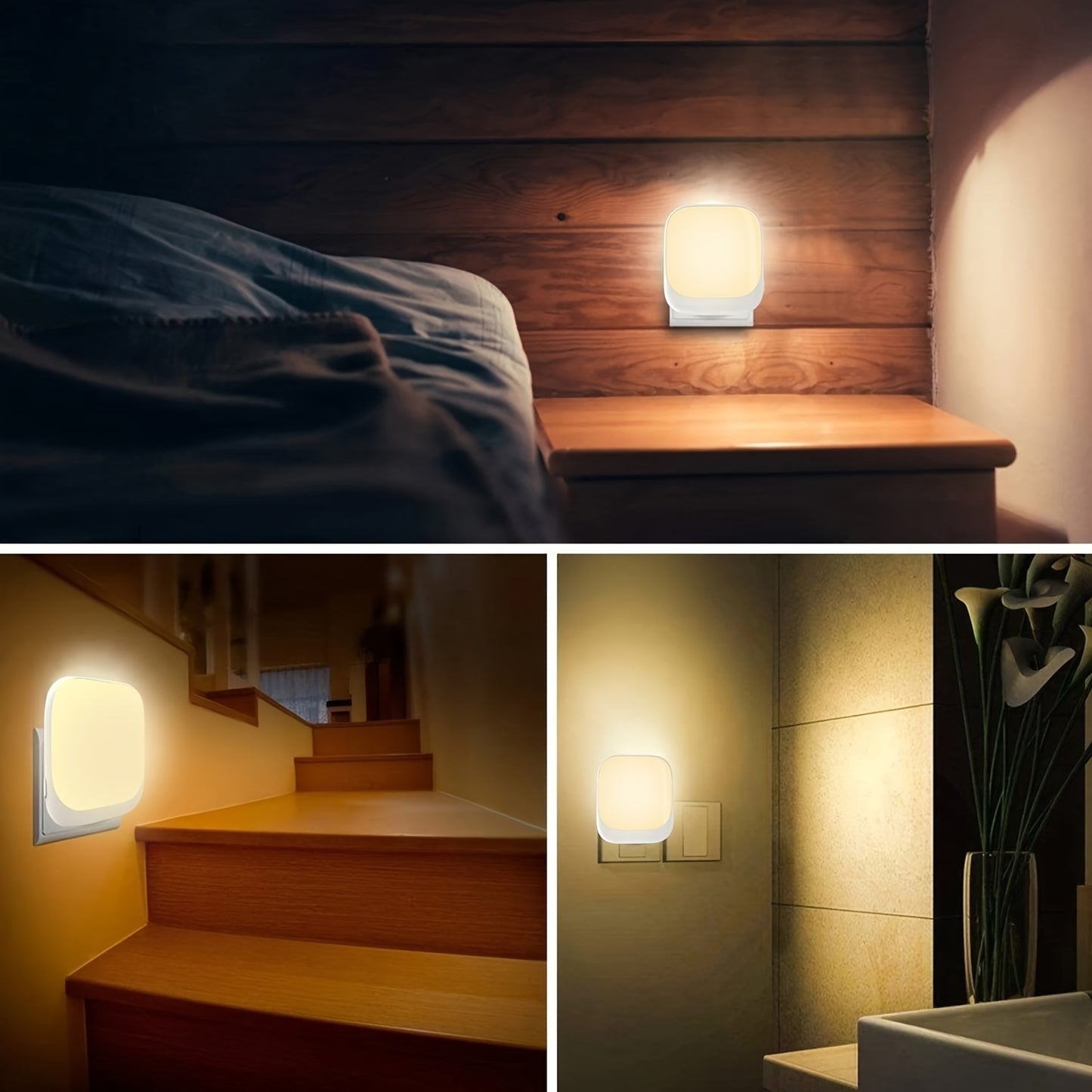 Energy Class A Plug-In Night Light with Dusk to Dawn Sensor, Three-Level Brightness Adjustment for Bedroom, Hallway, Kitchen, Bathroom.