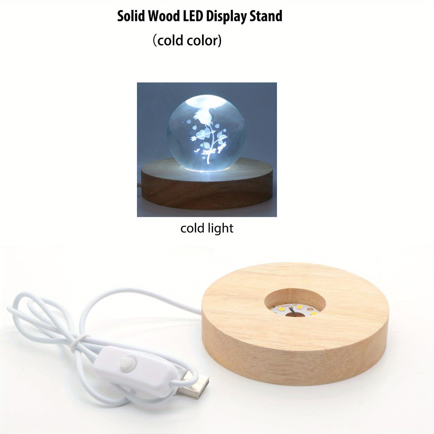 Wooden LED Light Display Base for 3D Crystal Glass Resin Art and Pictures in Multiple Colors, Perfect for Holiday Gifts