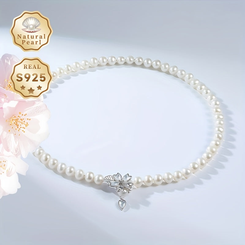 MUFAN Elegant Freshwater Pearl Necklace - Features 7-8mm Natural Pearls, S925 Silver with Gift Box, Ideal for Everyday Wear and Special Events, High-Quality Brand, Natural Imperfections and Color Variations in Patterns