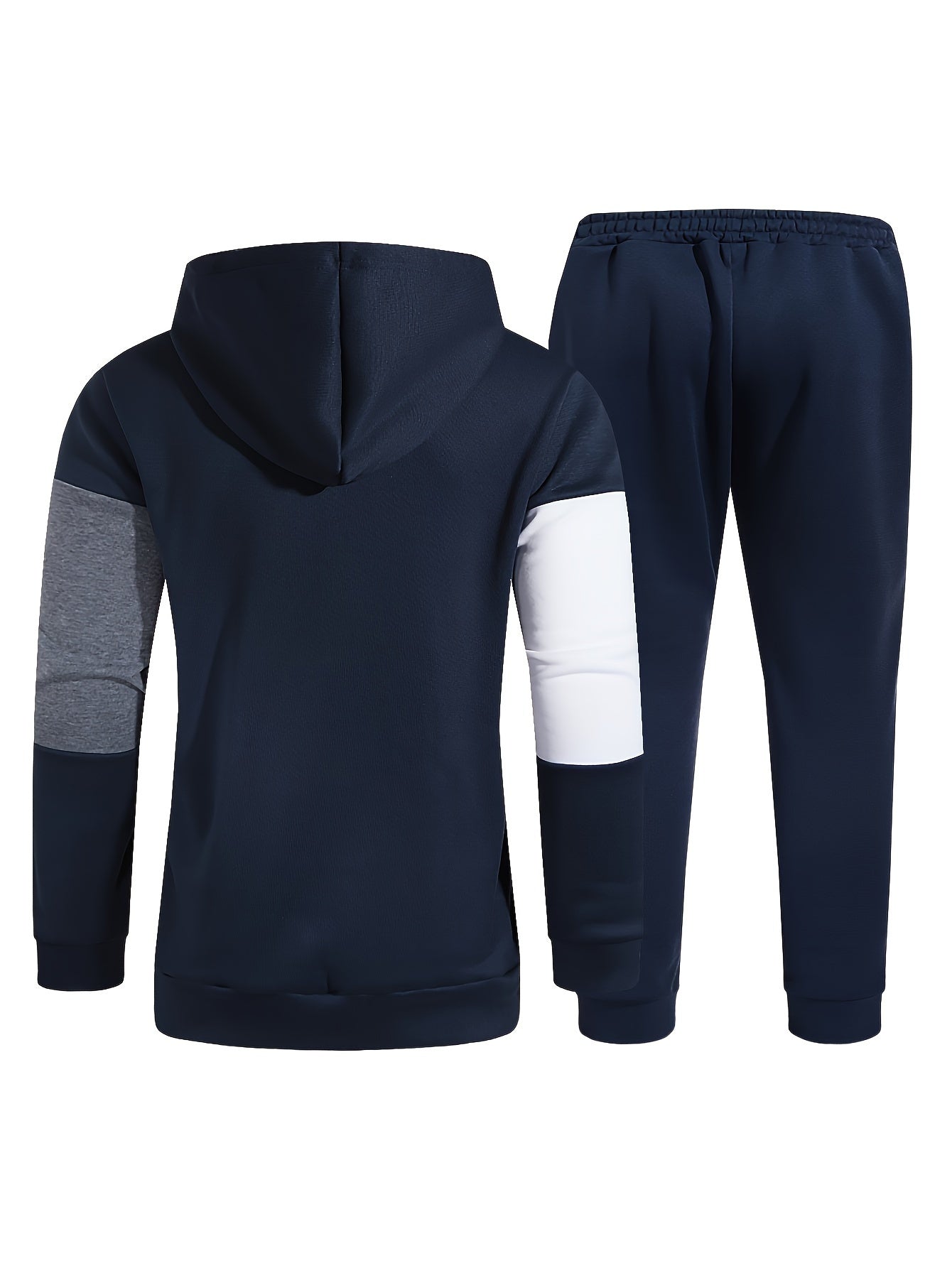 Men's Color Block Zip-Up Hoodie & Drawstring Joggers Set - Perfect for Fall/Winter Outdoor Activities, Machine Washable Casual Knit Fabric