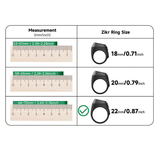 IQIBLA Zikr Ring Lite - 22mm, Wireless Connectivity, Rechargeable Battery, Dual Power Supply, Durable PC Material, Black & Grey, Ramadan Mubarak