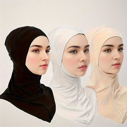 3 Elastic Modal Instant Hijab Caps for Women - Soft, Stretchy, Solid Color Head Wraps with Snap Closure - Ideal for Ramadan & Casual Attire - Breathable Polyester, No Feathers