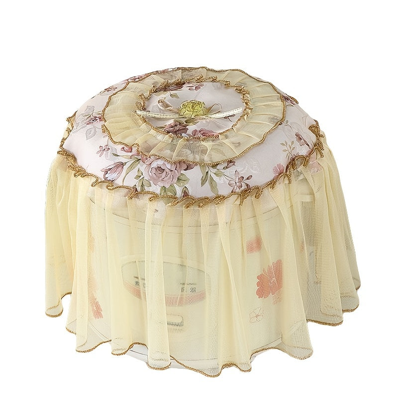 Cover your rice cooker in style with this elegant floral lace round cover. This multi-functional European-style cover not only protects your appliance from dust but also adds a decorative touch to your kitchen. The cover comes in white, light blue