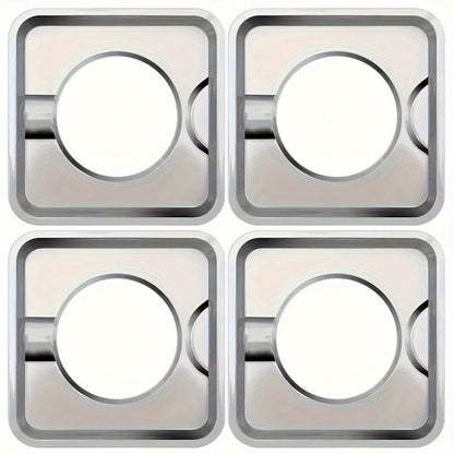 Set of 4 Stainless Steel Square Gas Stove Drip Pans for SGP-400 Replacement Models, Designed for 786333, AP6011553, PS11744751, WP786333 - Essential Kitchen Dining Accessories