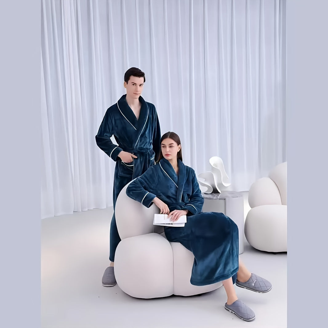 Plaid bath robe for men and women, soft and comfortable, modern style, machine washable, made of 300g/㎡ knitted fabric with polyester fiber, bath towel theme.