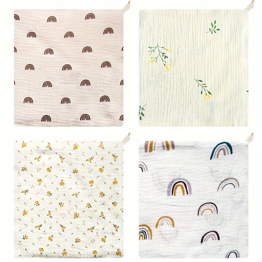 Set of 4 Boobee Cotton Muslin Hand Towels, 30.0x30.0 cm, Soft Knit Fabric, Adorable Designs, Versatile Cloths for Bath, Burp, Feeding, Perfect Holiday Gift for Halloween, Thanksgiving, Christmas