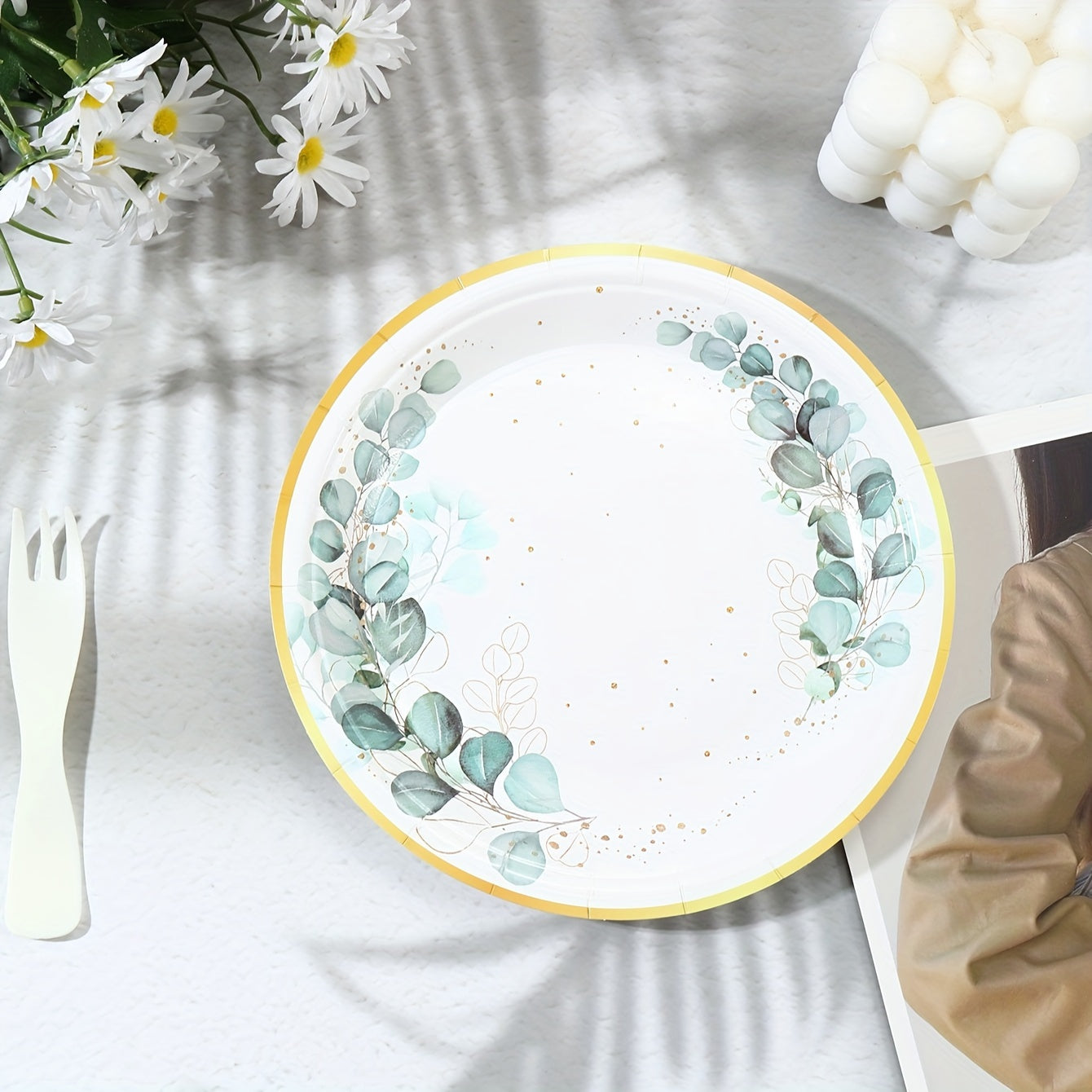 96pcs Eucalyptus Leaf Party Tableware Set for 24 Guests, Ideal for Weddings & Bridal Showers