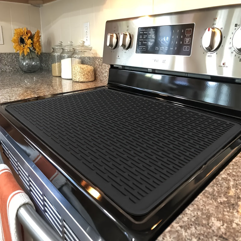 Silicone Stove Top Cover Mat, Extra Large 1pc, Size 71.12cm x 50.8cm, Heat Resistant, Non-Slip, Waterproof with Raised Edges - Perfect for Electric & Gas Stoves, Kitchen & Dining Areas, Color: Black/Grey