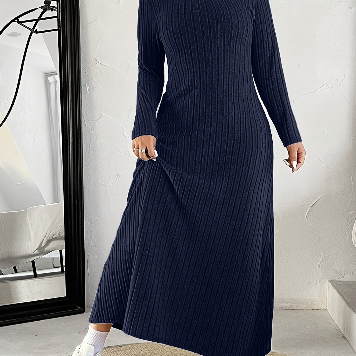 Ribbed mock neck dress, perfect for fall & winter, in plus sizes