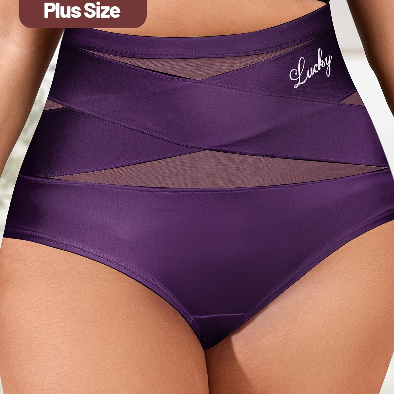 Breathable mesh underwear for plus-size women with high waist and body shaping control, seamless design for sculpting and lifting.