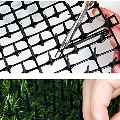 Cat and dog repellent mat with spikes for indoor and outdoor use. Comes with 8 garden nails.