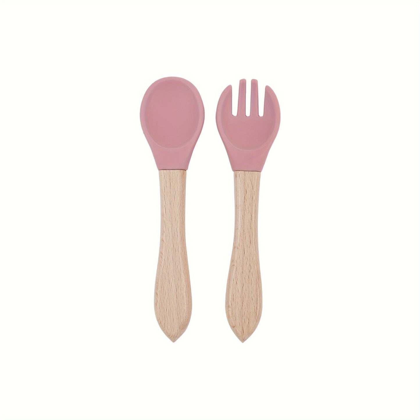 Set of baby fork and spork made from bamboo and silicone, perfect for toddler self-feeding. Ideal for baby-led weaning and makes a great gift for newborns or special occasions like Christmas, Thanksgiving, and Chinese New Year.