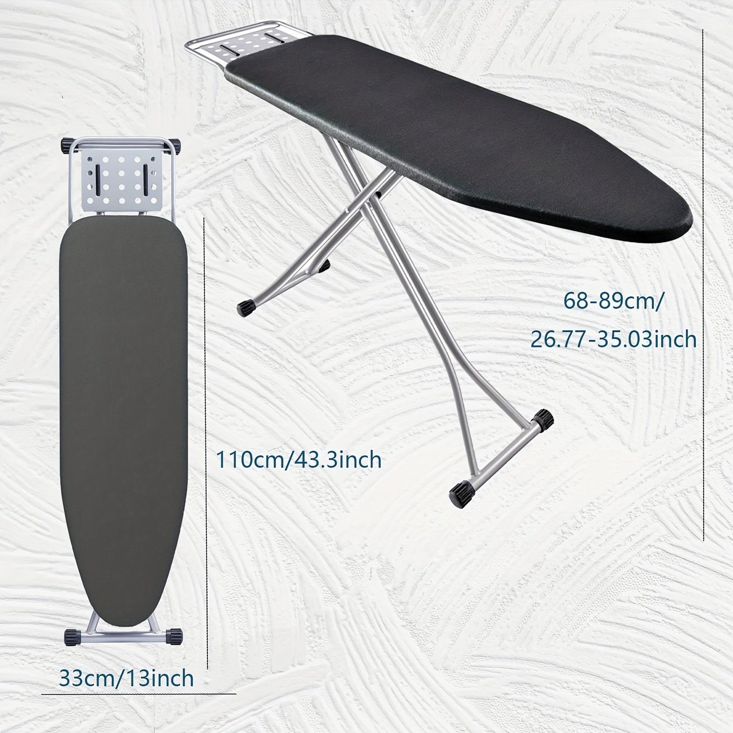 Compact Adjustable Ironing Board Stand, Dimensions 109.98 x 33.02 cm - Folds Easily for Convenient Storage, Made of Durable Alloy Steel, No Electricity Required