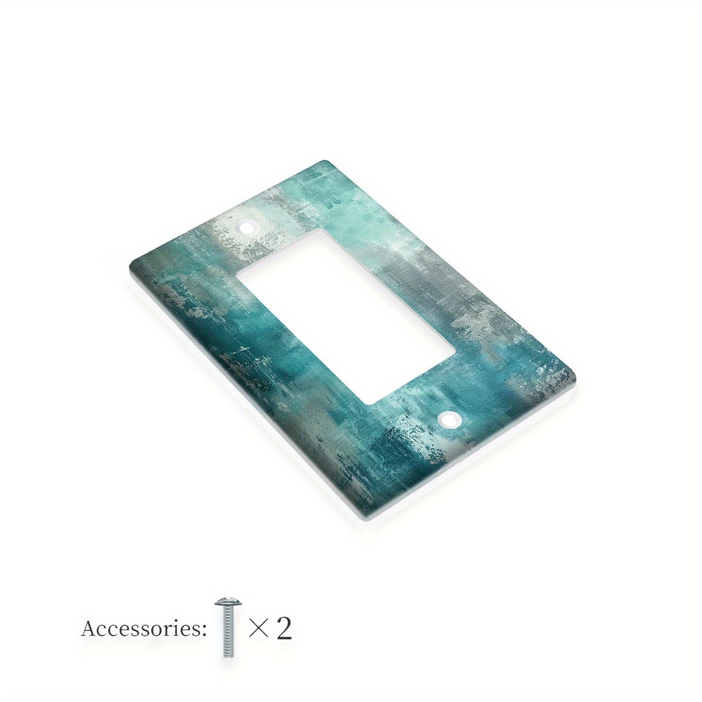 Modern abstract turquoise & grey light switch cover made of unbreakable polycarbonate. Decorative single toggle wallplate for easy installation in bedroom, kitchen, or bathroom with no wiring required.