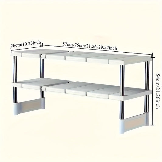 Under Sink Organizer Rack with Pull-Out Shelf - Stainless Steel and Plastic Free-Standing Storage Unit, Multifunctional Organizer for Kitchen and Bathroom Cabinets, Space-Saving Solution