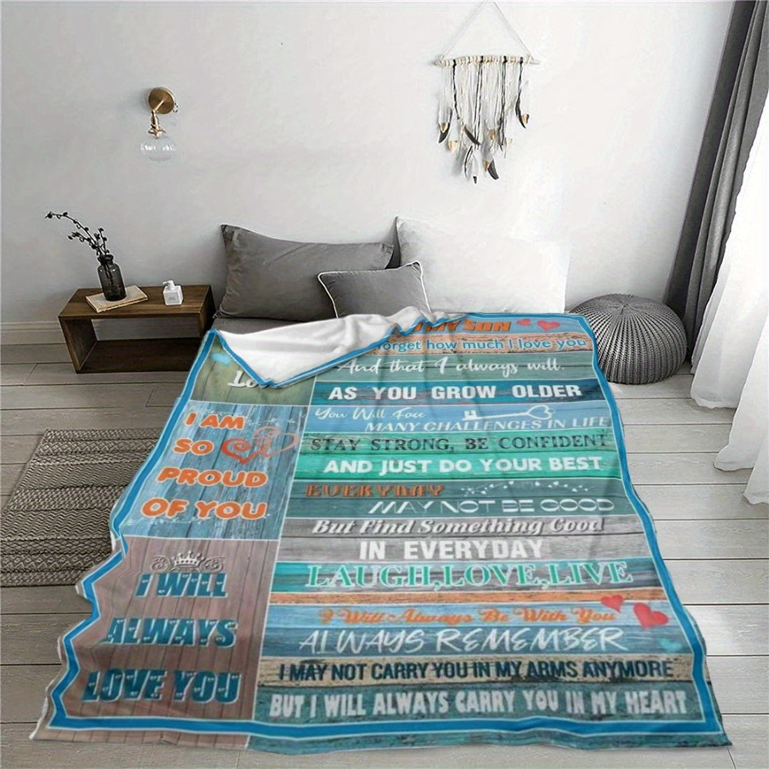 Soft and cozy flannel "To My Son" throw blanket, perfect for birthdays, Christmas, and graduation gifts from Mom and Dad. Versatile for bed, sofa, or chair, providing all-season comfort and inspiration.