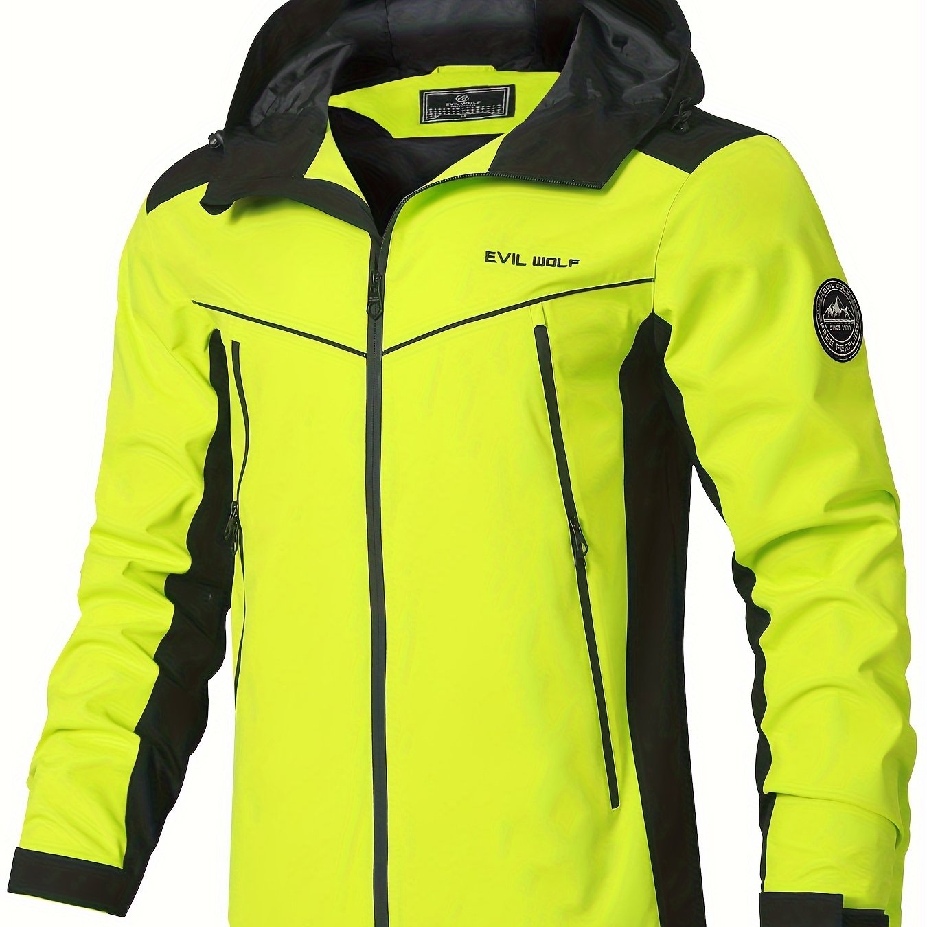 Popular choice: Men's hooded windbreaker with color blocking, ideal for outdoor activities in spring and fall.