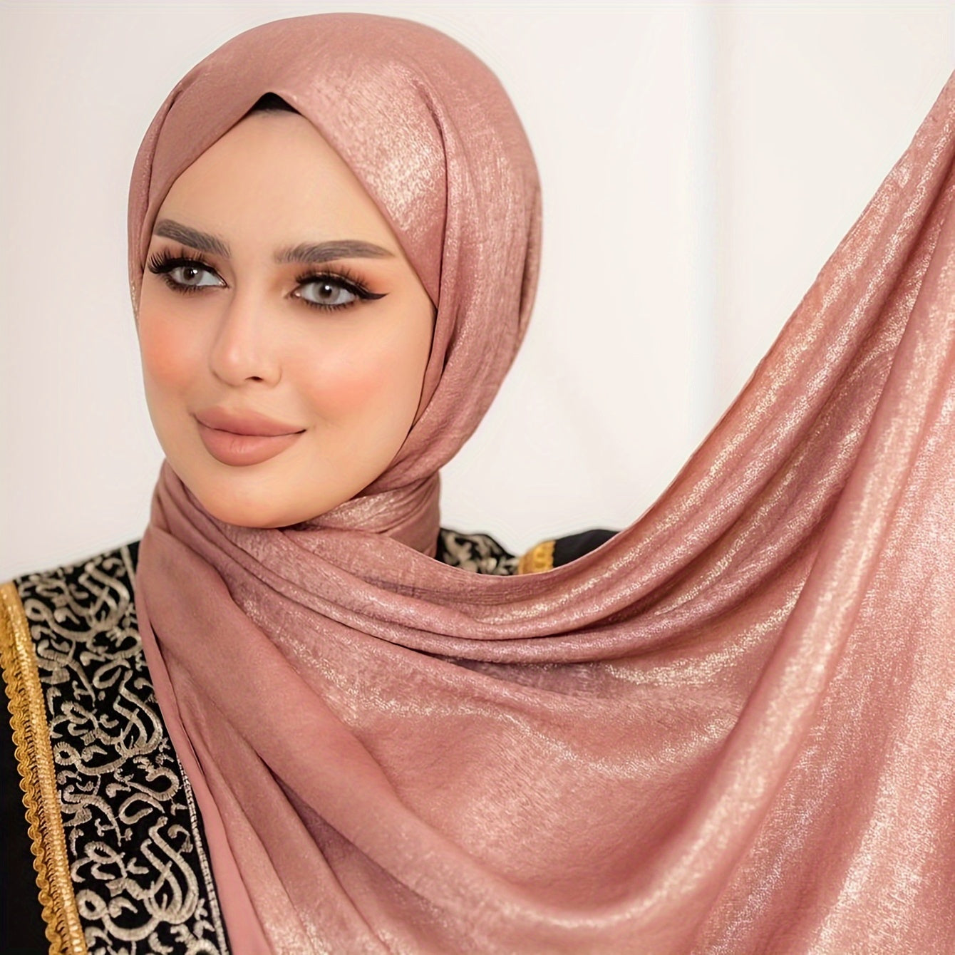 1pc Elegant Velvet Satin Hijab for Women in Khaki, Light Blue, Lotus, or Black - Soft, Glossy finish, perfect for Ramadan and everyday wear - Woven texture, breathable, and stylish hijab