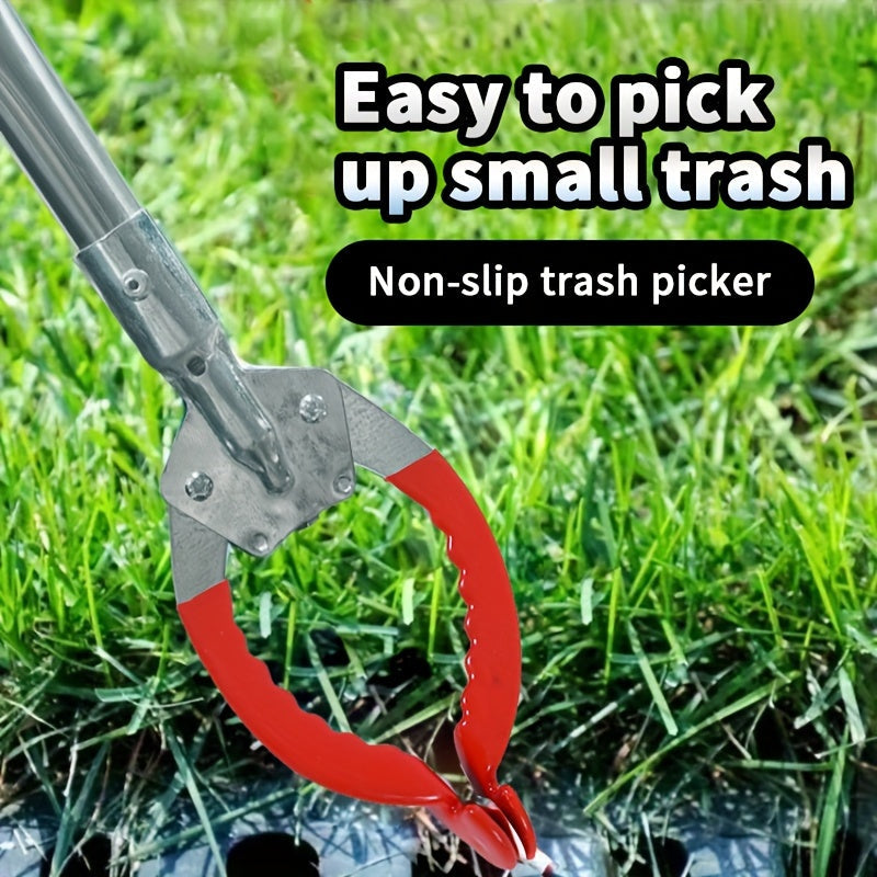 Lightweight trash picker tool with an EasyGrip design for elderly individuals. Made with a combination of metal and plastic materials for efficient litter collection. Helps to easily pick up trash and keep your surroundings clean.